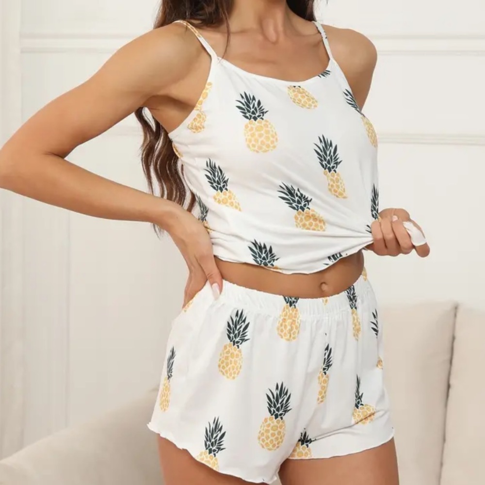Casual Pineapple Print Pajama Set Size XL - Picture 9 of 11